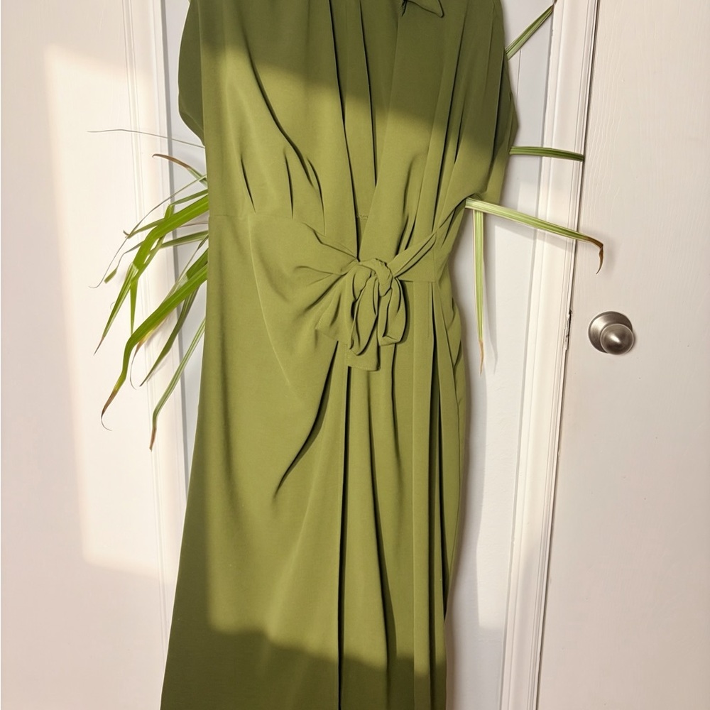 Elegant Olive Green Wrap Dress